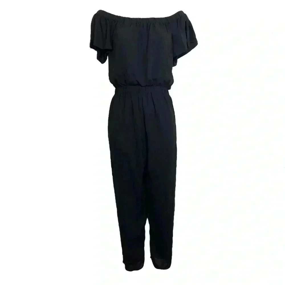 Express Black Off Shoulder Romper Jumpsuit